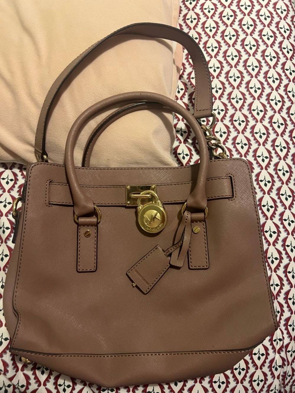 Michael Kors Mauve-Taupe Leather Satchel with Gold Hardware